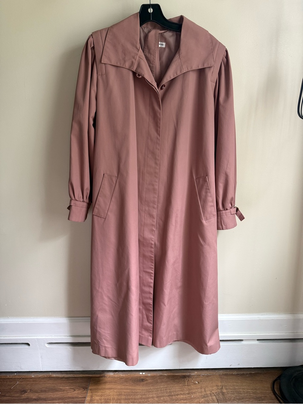 Vintage Women's Dusty Rose Long Trench Coat - Casual Elegant Outerwear
